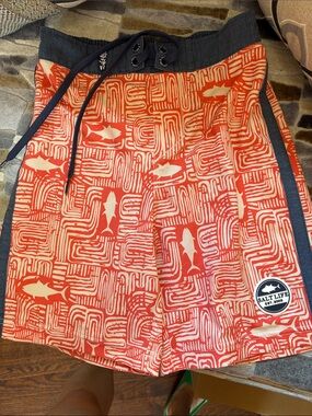 Salt Life Red & Navy Shark Print Board Shorts
